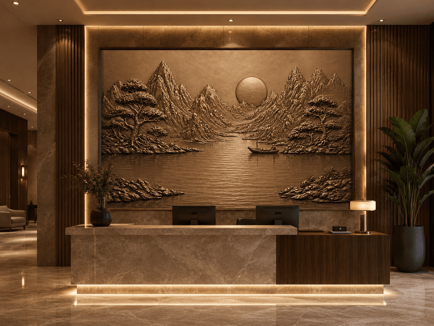 Photorealistic 3D interior visualization of a luxury living space — architectural rendering and spatial design preview by Dervano Studio before manufacturing.