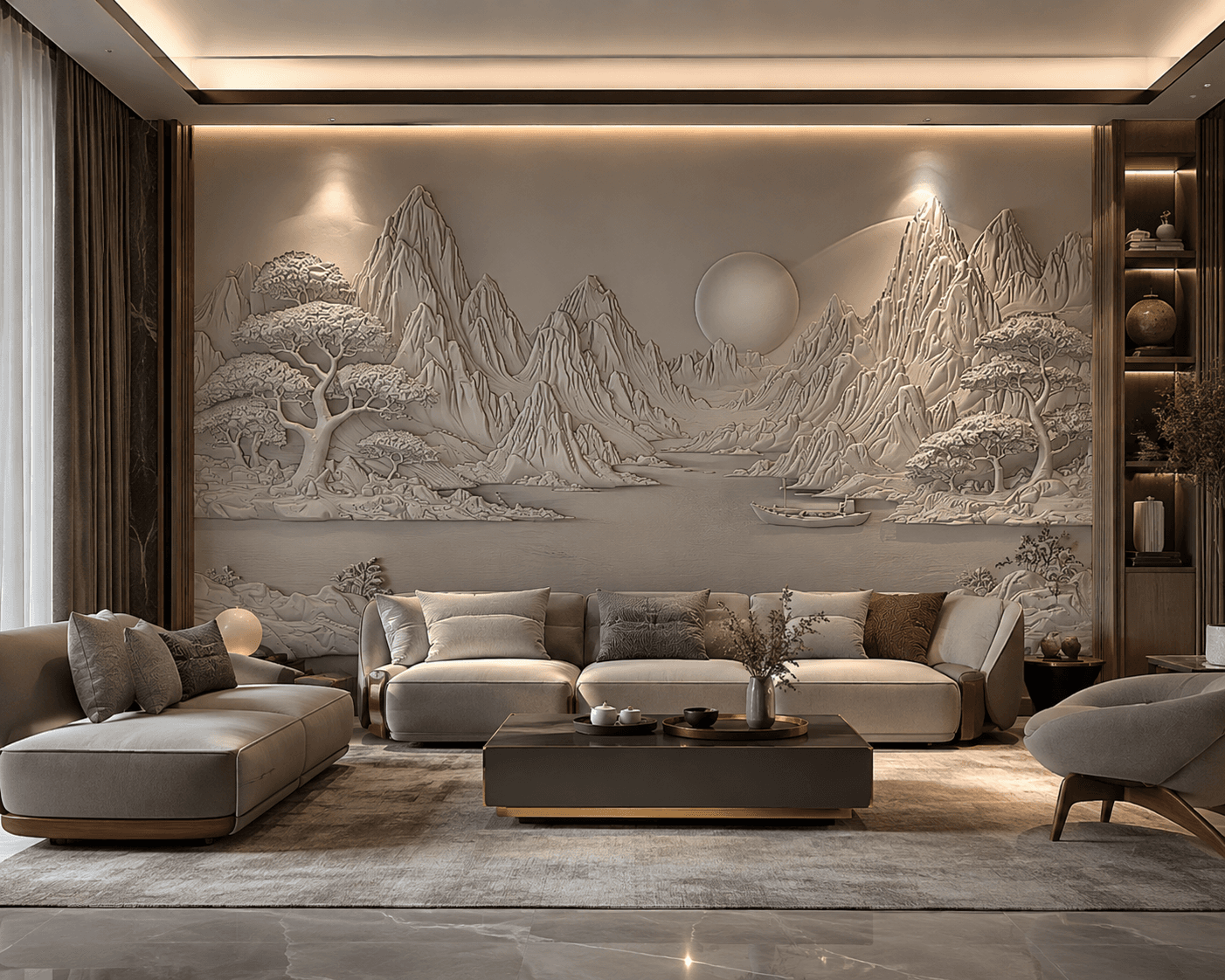 Serene Mountain Landscape Mural